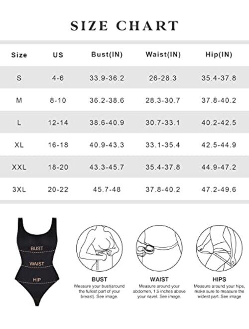 Popilush Bodysuit for Women Round Neck Sleeveless T Shirt Tank Tops Thong Bodysuits Jumpsuits
