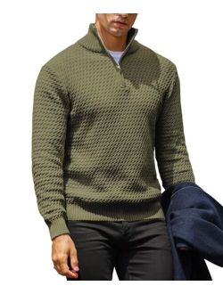 KAVIANA Men's Quarter-Zip Pullover Sweater Mock Turtleneck Polo Zip Up