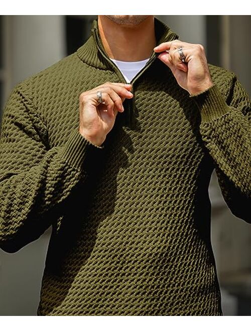KAVIANA Men's Quarter-Zip Pullover Sweater Mock Turtleneck Polo Zip Up