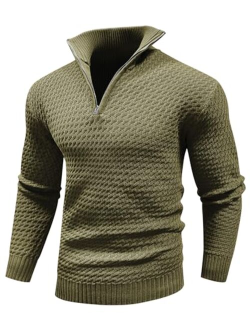 KAVIANA Men's Quarter-Zip Pullover Sweater Mock Turtleneck Polo Zip Up