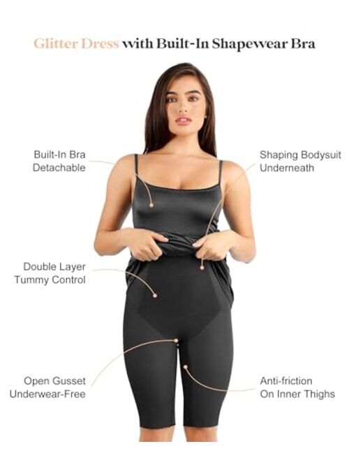 Popilush Shaper Dress with Built in Shapewear - Glitter Dress Bodycon Dresses for Women Sleeveless Maxi Club Party Dress