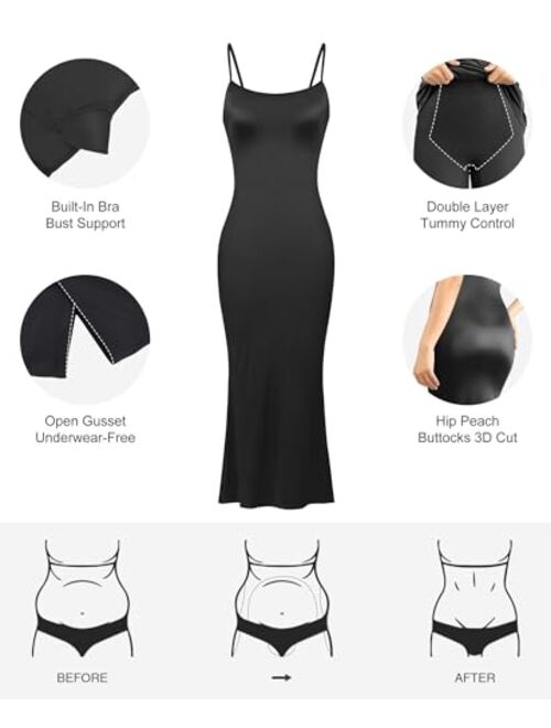 Popilush Shaper Dress with Built in Shapewear - Glitter Dress Bodycon Dresses for Women Sleeveless Maxi Club Party Dress