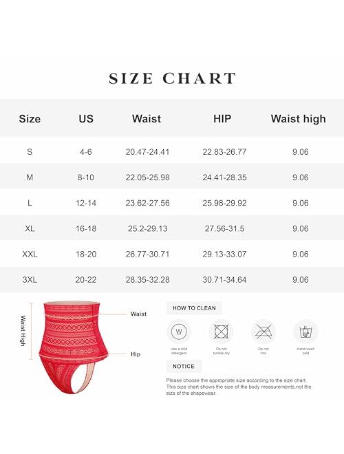 Popilush Lace Thong Shapewear for Women - Tummy Control High Waist Body Shaper Floral Lace Panties Underwear