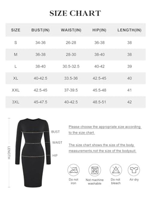 Popilush Shaper Dress with Build in Shapewear 9 in 1 Bodycon Mdi Dress for Women Lounge Long Sleeve Dresses for Fall Winter
