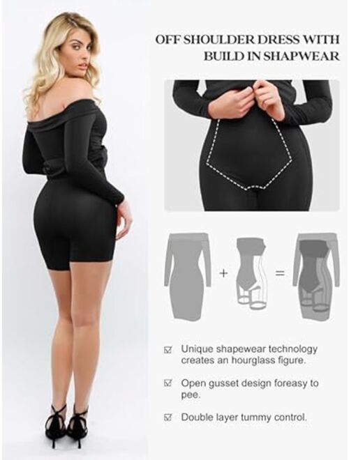 Popilush 9 in 1 Shaper Dress with Built in Shapewear Off Shoulder Formal Dress for Women Bodycon Midi Dress for 2023