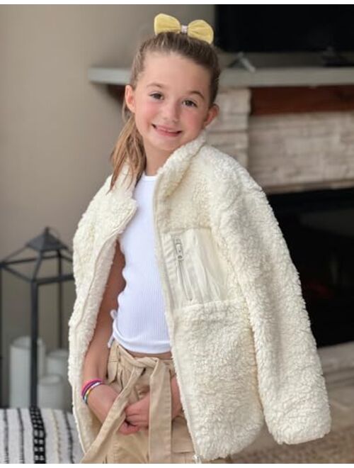 Arshiner Girls Fleece Jacket Sherpa Fall Winter Full Zip Fuzzy Coat Outwear with Pockets
