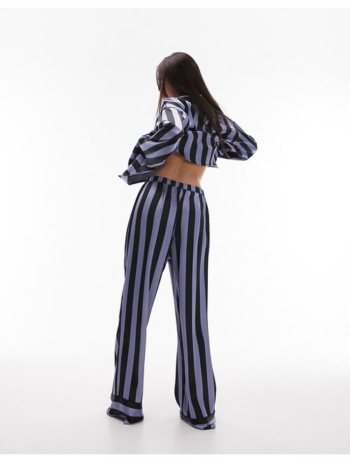 Topshop satin humbug stripe print shirt and pants pajama set in blue and black