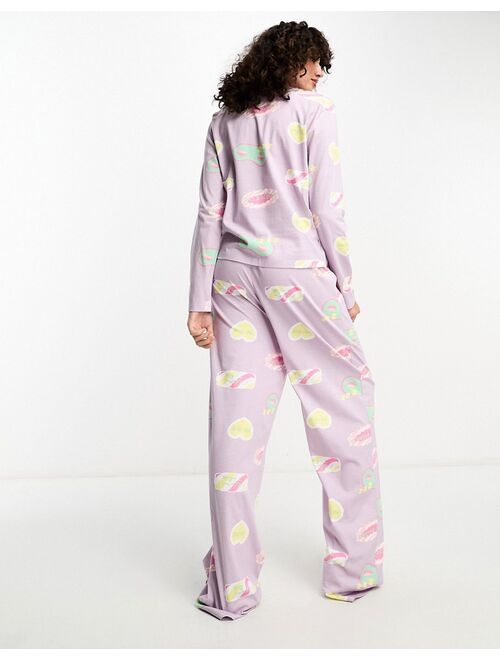 ASOS DESIGN Tall daydream long sleeve top & pants pajama set in lilac