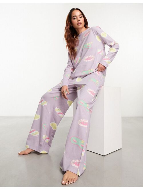 ASOS DESIGN daydream long sleeve top & pants pajama set in lilac