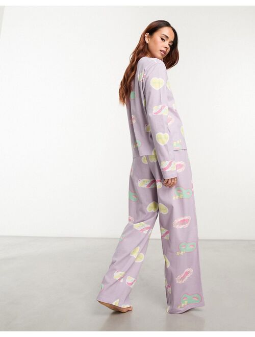 ASOS DESIGN daydream long sleeve top & pants pajama set in lilac