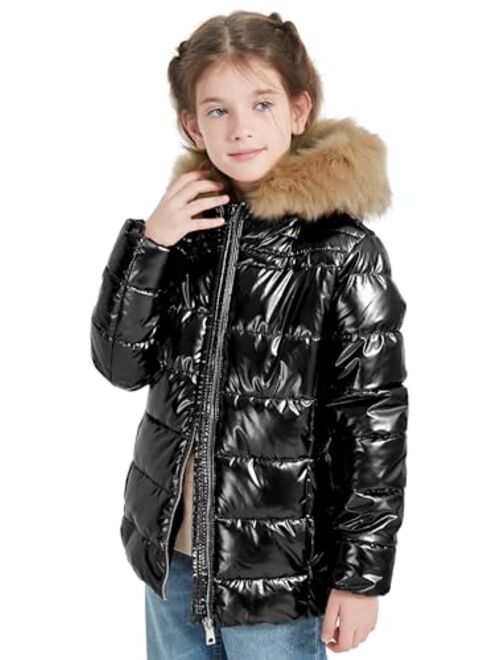 Giolshon 2023 Winter Girls Thickened Puffer coat shining Padded jacket Kids Ski Snow Outwear with Faux Fur Collar 7695