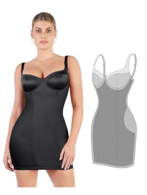 Popilush Satin Shaper Dress with Built in Shapewear Bodycon Mini Dress Sleeveless Tummy Control Slip Dress