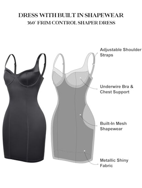 Popilush Satin Shaper Dress with Built in Shapewear Bodycon Mini Dress Sleeveless Tummy Control Slip Dress
