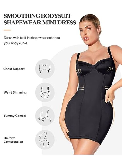 Popilush Satin Shaper Dress with Built in Shapewear Bodycon Mini Dress Sleeveless Tummy Control Slip Dress