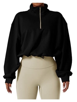 Women's Half Zip Crop Sweatshirt High Neck Long Sleeve Pullover Athletic Cropped Tops