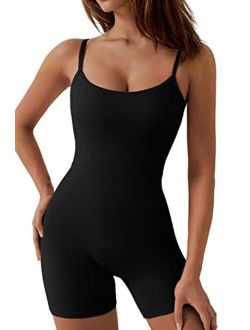 Womens Sexy Spaghetti Strap Bodycon Stretch Jumpsuit U Neck One Piece Short Romper