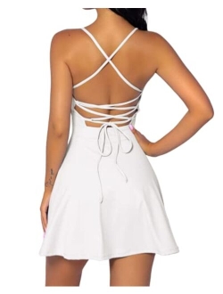 Womens Two Pieces Tennis Dress with Shorts Workout Open Back Active Golf Dresses