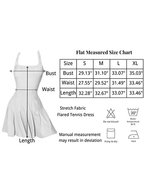 QINSEN Womens Sleeveless Tennis Dress with Shorts Square Neck Ribbed Pleated Athletic Dresses