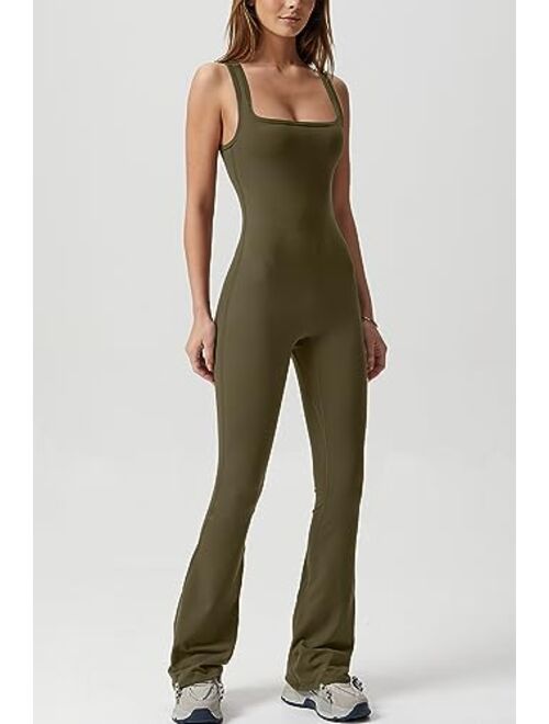 QINSEN Wide Leg Jumpsuits for Women Tank Square Neck Bodycon Full Length Casual Unitard Playsuit