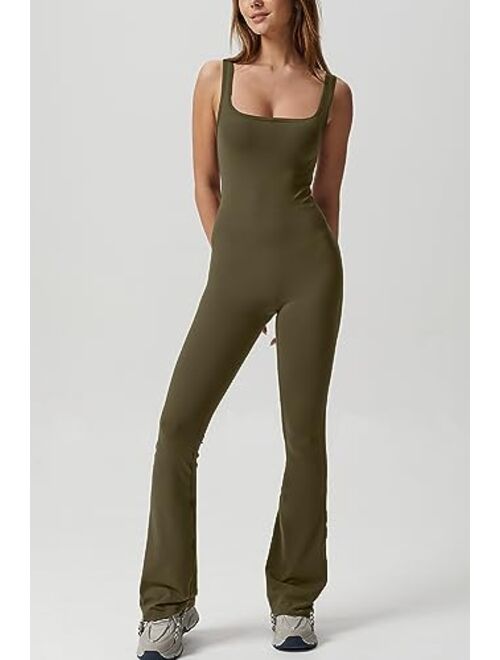 QINSEN Wide Leg Jumpsuits for Women Tank Square Neck Bodycon Full Length Casual Unitard Playsuit