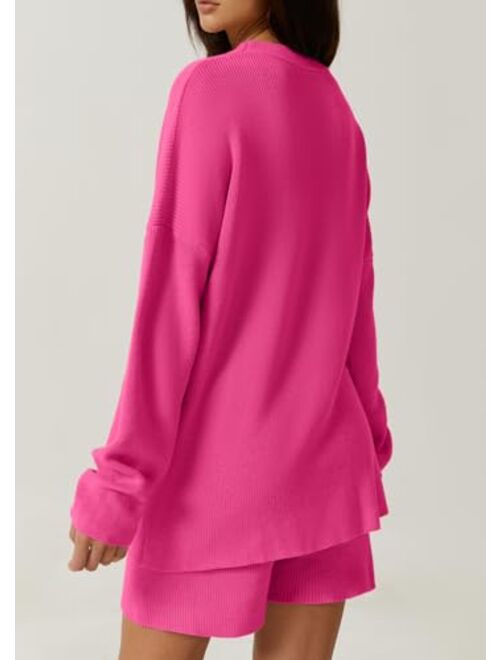 QINSEN Lounge Set for Women Long Sleeve Pullover Sweater with Shorts Two Pieces Loungewear