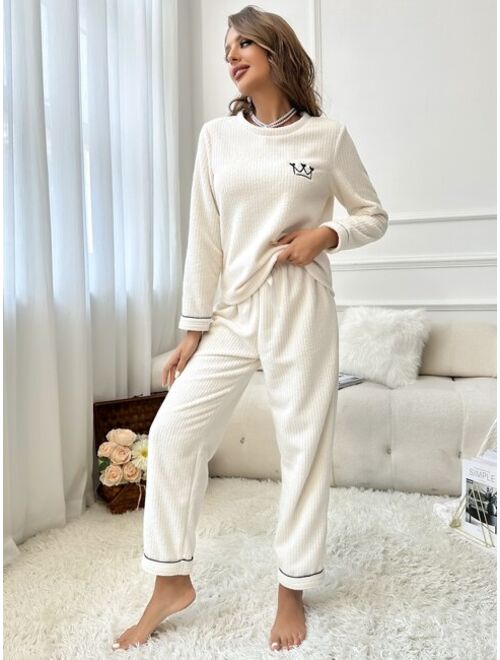 Crown Embroidery Contrast Piping PJ Set