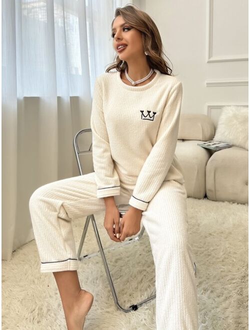 Crown Embroidery Contrast Piping PJ Set