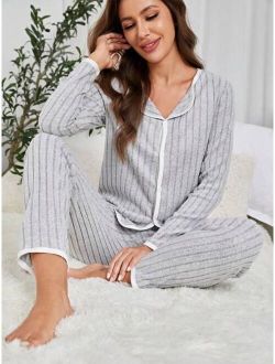 Women'S Simple Style Home Wear Button Front Long Sleeve Pants 2pcs/Set Mommy And Me Matching Outfits (2 Sets Are Sold Separately)