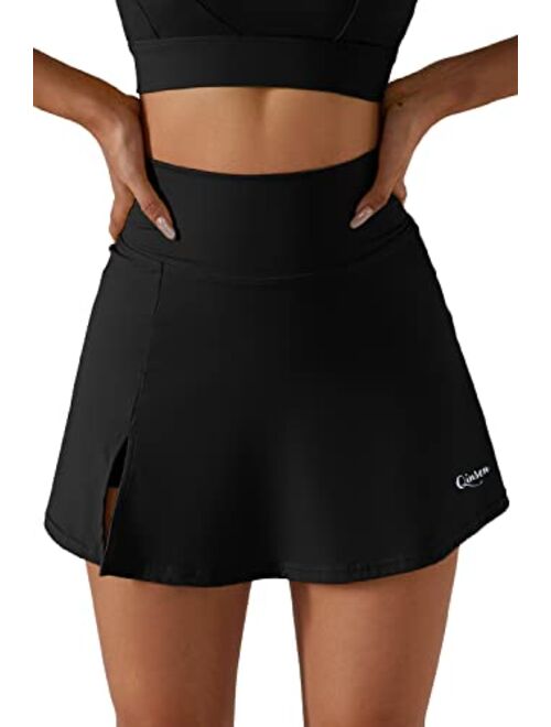 QINSEN Women's Tennis Skirts Stretch High Waisted Golf Skorts Running Sports Workout Activewear