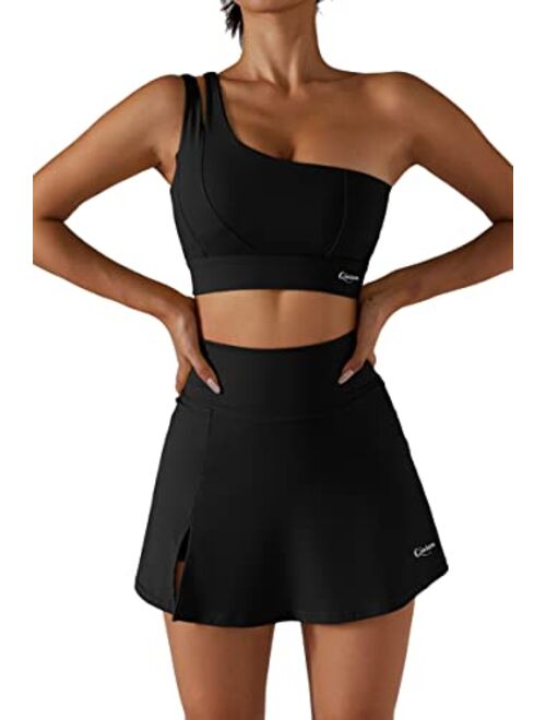 QINSEN Women's Tennis Skirts Stretch High Waisted Golf Skorts Running Sports Workout Activewear