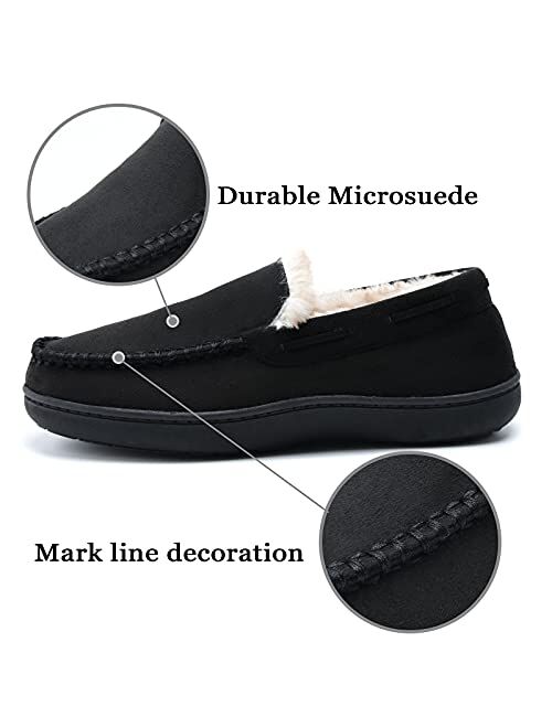 Honalika Men's Fuzzy Moccasin House Slippers Memory Foam, Cozy Mens Fluffy Warm Indoor Slippers Closed Back for Winter, Non-Slip Soft Comfy Bedroom Slippers for Men