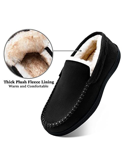Honalika Men's Fuzzy Moccasin House Slippers Memory Foam, Cozy Mens Fluffy Warm Indoor Slippers Closed Back for Winter, Non-Slip Soft Comfy Bedroom Slippers for Men