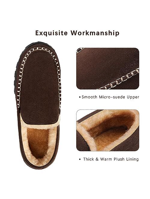 festooning Slippers for Men Mens Moccasin Slippers Fuzzy Memory Foam House Shoes Indoor Outdoor Rubber Sole