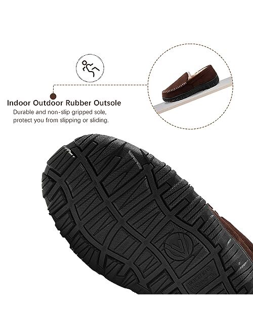 festooning Slippers for Men Mens Moccasin Slippers Fuzzy Memory Foam House Shoes Indoor Outdoor Rubber Sole