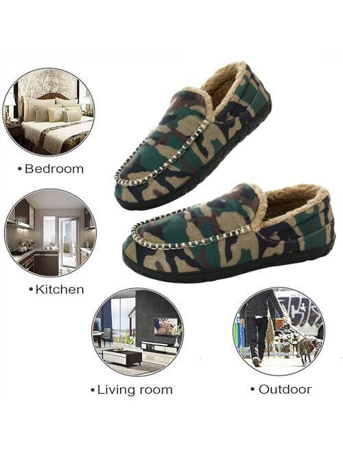 deenor Men's Moccasin House Slippers Cozy Memory Foam Bedroom Slippers Indoor Outdoor Non-slip Suede Slippers Plush Lining