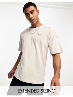 EA7 shoulder branded relaxed fit T-shirt in light beige