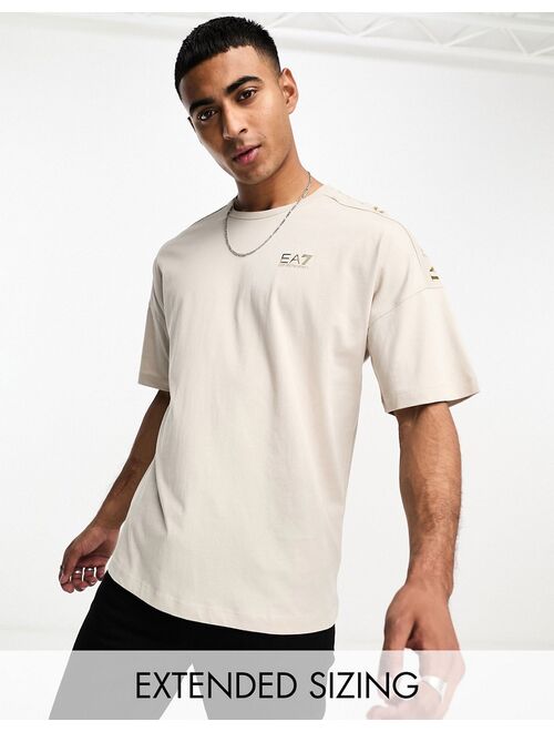Emporio Armani EA7 shoulder branded relaxed fit T-shirt in light beige