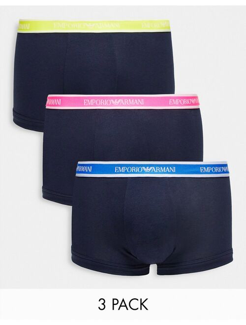 Emporio Armani 3 pack trunk woth color waistband in black