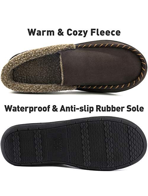 Vonmay Men's Moccasin Slippers Fuzzy House Shoes Fleece Home Memory Foam Indoor Outdoor