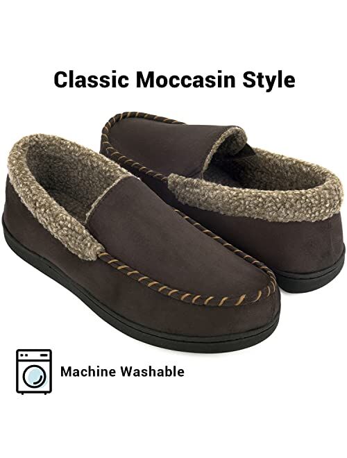 Vonmay Men's Moccasin Slippers Fuzzy House Shoes Fleece Home Memory Foam Indoor Outdoor