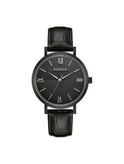 Caravelle by Bulova Men's Black Stainless Steel Leather Strap Watch - 45A148