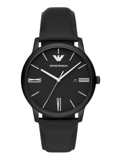 Men's Black Leather Strap Watch 42mm