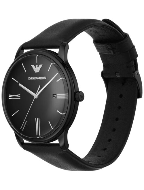 Emporio Armani Men's Black Leather Strap Watch 42mm