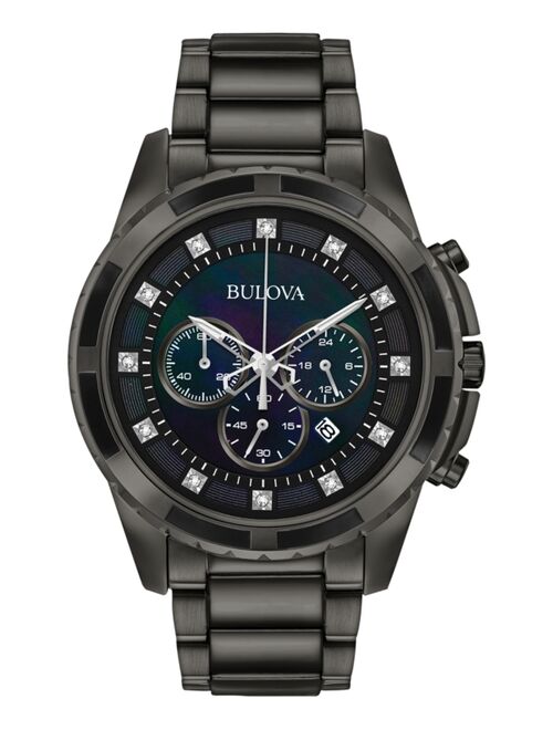 Bulova Men's Chronograph Diamond Accent Dark Gray Stainless Steel Bracelet Watch 44mm 98D133
