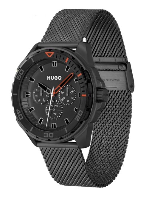 HUGO Men's Fresh Black Ionic Plated Steel Bracelet Watch, 44mm