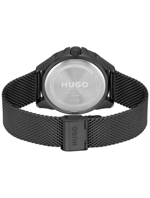 HUGO Men's Fresh Black Ionic Plated Steel Bracelet Watch, 44mm