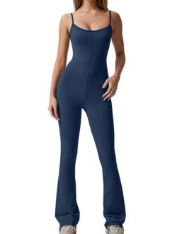 Flare Jumpsuits for Women Spaghetti Straps Scoop Neck Bodycon Full Length Casual Unitard Playsuit