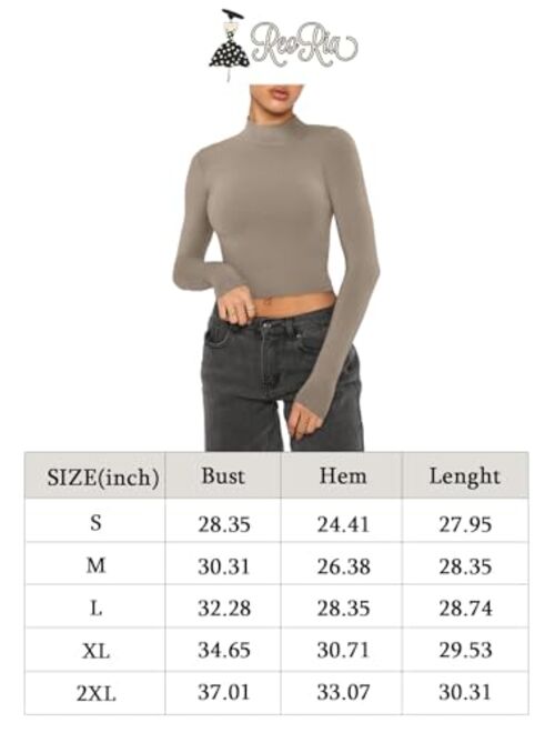 REORIA Women's Cute Mock Turtleneck Long Sleeve Ribbed Tight Tshirts Crop Tops