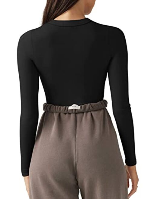 REORIA Women's Fashion Crew Neck Double lined Long Sleeve T Shirts Bodysuits Tops Jumpsuit