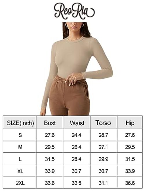 REORIA Women's Fashion Crew Neck Double lined Long Sleeve T Shirts Bodysuits Tops Jumpsuit